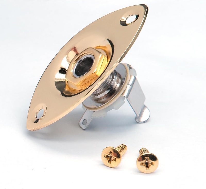 harpfeas Metal 1/4" Oval Guitar Input Jack Output Plate Jackplate Socket for Fender Strat Tele (Gold) - Image 1